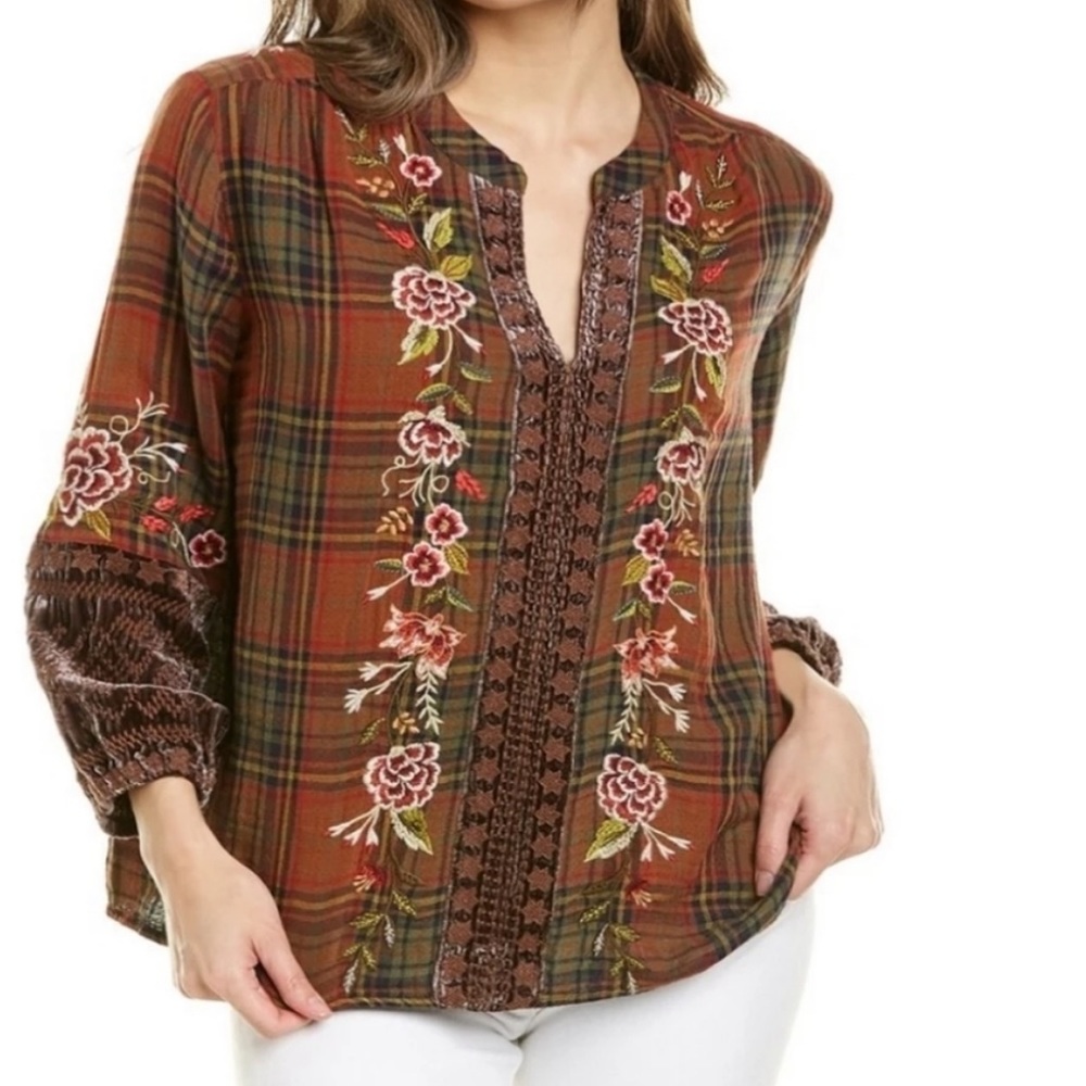 Johnny was Ucello velvet mix Paris blouse size xs